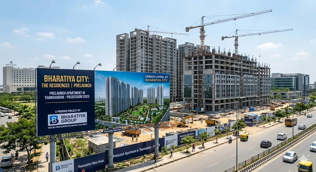 Architectural render of upcoming prelaunch luxury apartment projects in Thanisandra offering early investment opportunities.